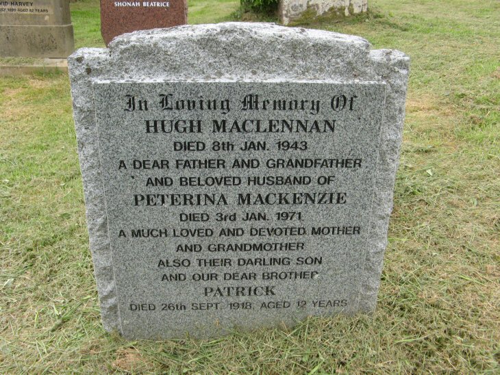 Photo of headstones/Hugh MacLennan d1943 hdstn Suddie